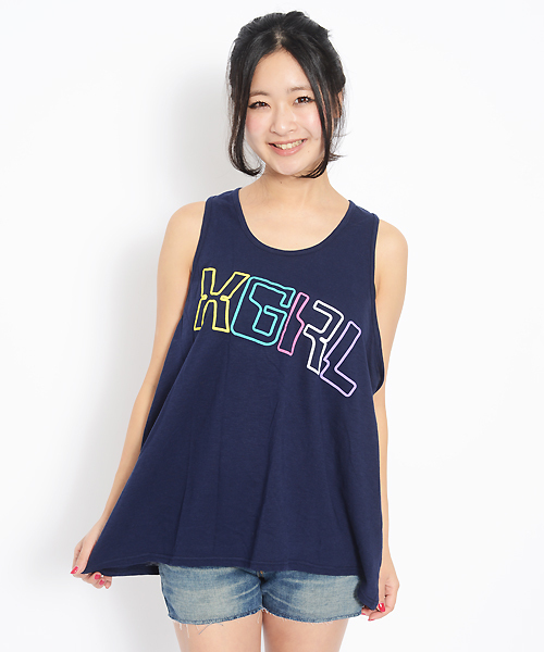 X-girl（エックスガール）の「RETRO LOGO BIG TANK TOP（タンクトップ・レディース・ホワイト/パープル/イエロー/ネイビー・1/2）」の3枚目の写真