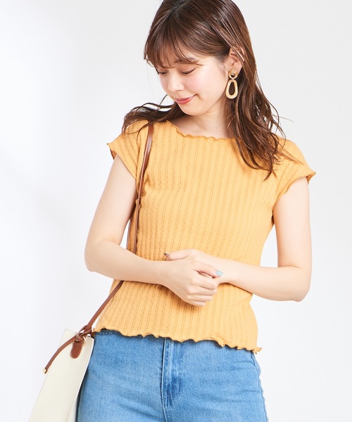 natural couture(ナチュラルクチュール)の「レトロジャガード波々×ローレンチTシャツ(Tシャツ/カットソー・レディース・ブラック/ベージュ/オレンジ/アイボリー・FREE)」の4枚目の写真