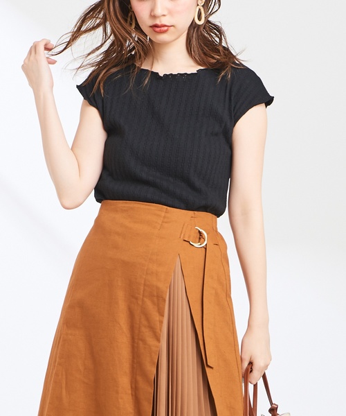 natural couture(ナチュラルクチュール)の「レトロジャガード波々×ローレンチTシャツ(Tシャツ/カットソー・レディース・ブラック/ベージュ/オレンジ/アイボリー・FREE)」の3枚目の写真