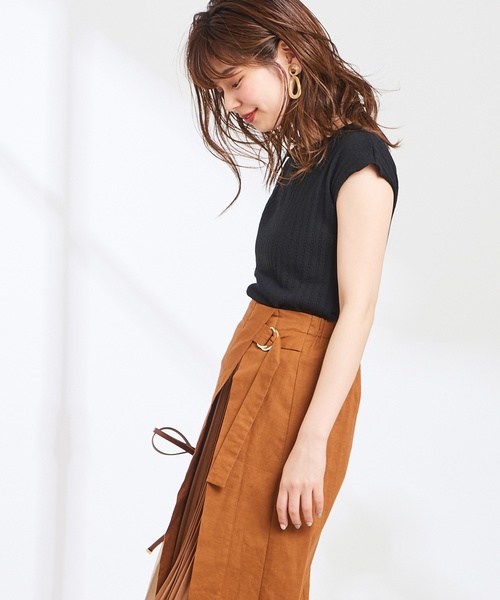 natural couture(ナチュラルクチュール)の「レトロジャガード波々×ローレンチTシャツ(Tシャツ/カットソー・レディース・ブラック/ベージュ/オレンジ/アイボリー・FREE)」の5枚目の写真