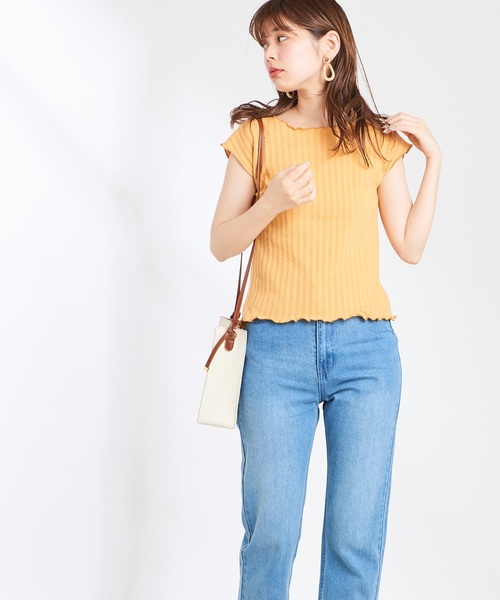 natural couture(ナチュラルクチュール)の「レトロジャガード波々×ローレンチTシャツ(Tシャツ/カットソー・レディース・ブラック/ベージュ/オレンジ/アイボリー・FREE)」の13枚目の写真