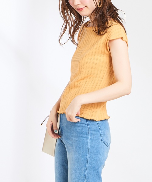 natural couture(ナチュラルクチュール)の「レトロジャガード波々×ローレンチTシャツ(Tシャツ/カットソー・レディース・ブラック/ベージュ/オレンジ/アイボリー・FREE)」の9枚目の写真
