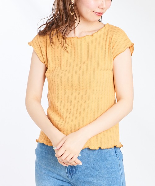 natural couture(ナチュラルクチュール)の「レトロジャガード波々×ローレンチTシャツ(Tシャツ/カットソー・レディース・ブラック/ベージュ/オレンジ/アイボリー・FREE)」の6枚目の写真