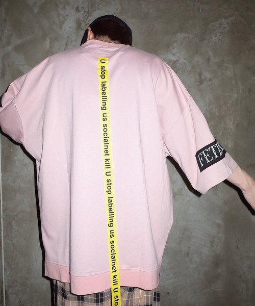 rovtski（ロフトスキー）の「【ビッグシルエット】INLAY JERZY 230G PATCH SWEAT SS/インレイジャージー パッチスウェット半袖（Tシャツ/カットソー・メンズ・ホワイト/ブラック/ベージュ/ピンク・FREE）」の4枚目の写真