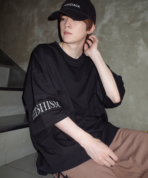 rovtski（ロフトスキー）の「【ビッグシルエット】INLAY JERZY 230G PATCH SWEAT SS/インレイジャージー パッチスウェット半袖（Tシャツ/カットソー・メンズ・ホワイト/ブラック/ベージュ/ピンク・FREE）」の3枚目の写真