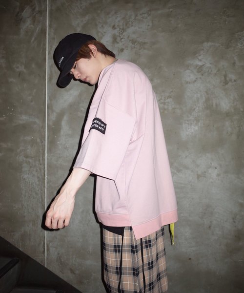 rovtski（ロフトスキー）の「【ビッグシルエット】INLAY JERZY 230G PATCH SWEAT SS/インレイジャージー パッチスウェット半袖（Tシャツ/カットソー・メンズ・ホワイト/ブラック/ベージュ/ピンク・FREE）」の18枚目の写真