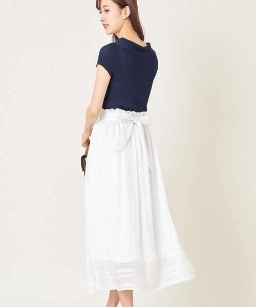 tocco closet(トッコ クローゼット)の「ウエストりぼん付きシアーストライプスカート(スカート・レディース・ブラック/オフホワイト・M)」の1枚目の写真