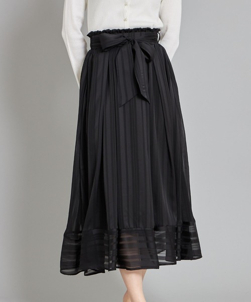 tocco closet(トッコ クローゼット)の「ウエストりぼん付きシアーストライプスカート(スカート・レディース・ブラック/オフホワイト・M)」の2枚目の写真