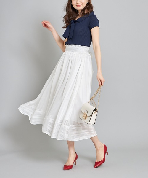 tocco closet(トッコ クローゼット)の「ウエストりぼん付きシアーストライプスカート(スカート・レディース・ブラック/オフホワイト・M)」の10枚目の写真