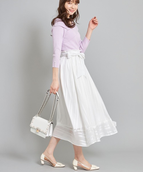 tocco closet(トッコ クローゼット)の「ウエストりぼん付きシアーストライプスカート(スカート・レディース・ブラック/オフホワイト・M)」の3枚目の写真