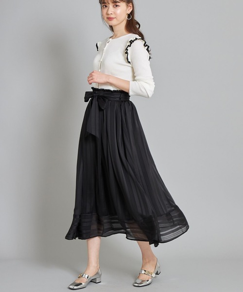 tocco closet(トッコ クローゼット)の「ウエストりぼん付きシアーストライプスカート(スカート・レディース・ブラック/オフホワイト・M)」の5枚目の写真