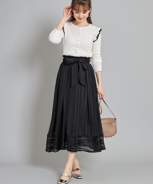 tocco closet(トッコ クローゼット)の「ウエストりぼん付きシアーストライプスカート(スカート・レディース・ブラック/オフホワイト・M)」の15枚目の写真
