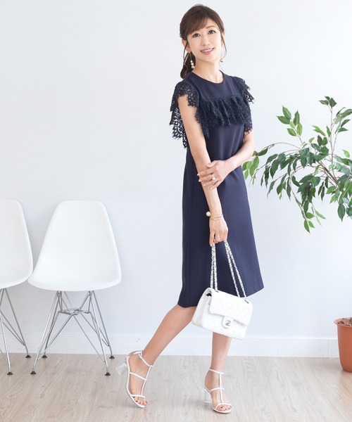 Prima Scherrer(プリマシェレル)の「ワンピース レース ポンチ Prima Scherrer(ワンピース・レディース・ネイビー/ホワイト/ピンク・M/S)」の1枚目の写真
