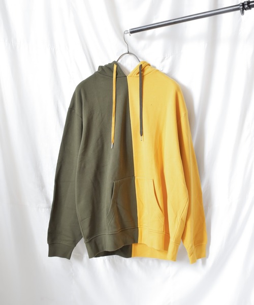 TRAP/U （トラップユー）の「《TRAP/U》シンメトリー配色裏毛プルパーカ（Tシャツ/カットソー・レディース・ベージュ/オフホワイト/カーキ・MEDIUM/LARGE）」の2枚目の写真