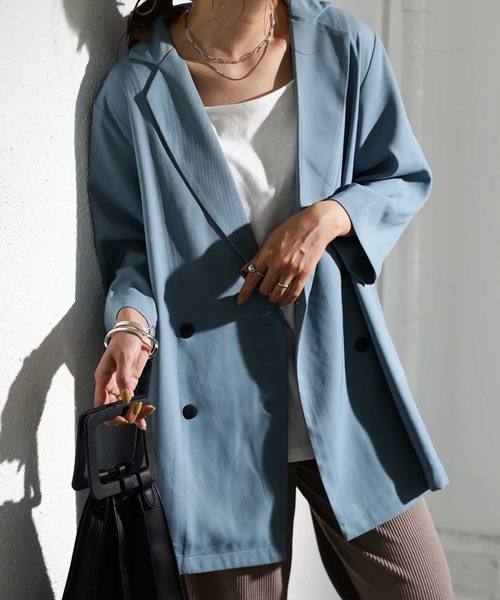 antiqua（アンティカ）の「カラージャケット（テーラードジャケット・レディース・ブラック/ホワイト系その他/ブラウン系その他/グリーン系その他/ブルー系その他/グレイッシュベージュ・FREE）」の6枚目の写真