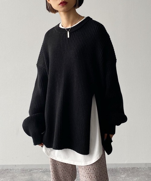 PAGEBOY（ページボーイ）の「フロントスリットプルオーバー（ニット/セーター・レディース・アクア/ブラック/オフホワイト・FREE）」の2枚目の写真