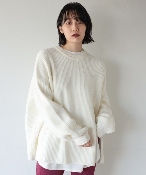 PAGEBOY（ページボーイ）の「フロントスリットプルオーバー（ニット/セーター・レディース・アクア/ブラック/オフホワイト・FREE）」の5枚目の写真