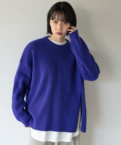 PAGEBOY（ページボーイ）の「フロントスリットプルオーバー（ニット/セーター・レディース・アクア/ブラック/オフホワイト・FREE）」の9枚目の写真