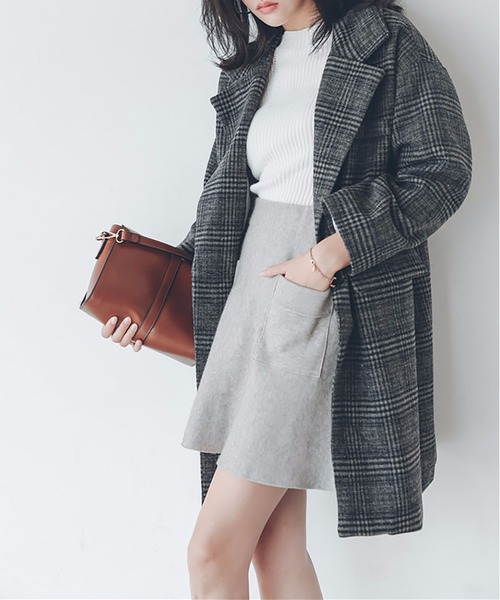 MAISON DE THERESE（メゾン ド テレーズ）の「中綿ダブル　チェック柄　オーバーコート（テーラードジャケット・レディース・グレー/ブラウン/ブラウン系その他・M/S/L/XL）」の10枚目の写真