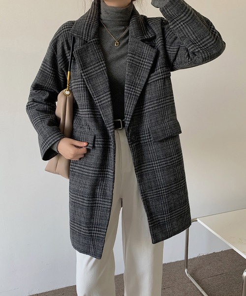 MAISON DE THERESE（メゾン ド テレーズ）の「中綿ダブル　チェック柄　オーバーコート（テーラードジャケット・レディース・グレー/ブラウン/ブラウン系その他・M/S/L/XL）」の20枚目の写真