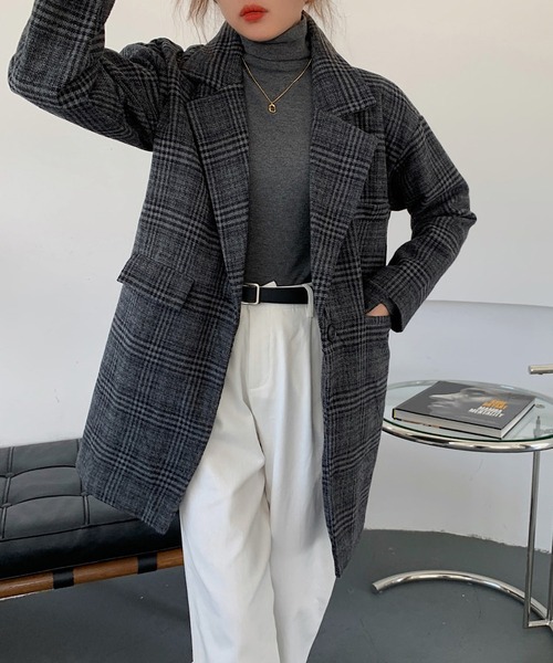 MAISON DE THERESE（メゾン ド テレーズ）の「中綿ダブル　チェック柄　オーバーコート（テーラードジャケット・レディース・グレー/ブラウン/ブラウン系その他・M/S/L/XL）」の21枚目の写真