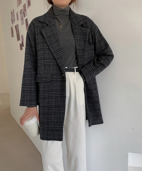 MAISON DE THERESE（メゾン ド テレーズ）の「中綿ダブル　チェック柄　オーバーコート（テーラードジャケット・レディース・グレー/ブラウン/ブラウン系その他・M/S/L/XL）」の19枚目の写真