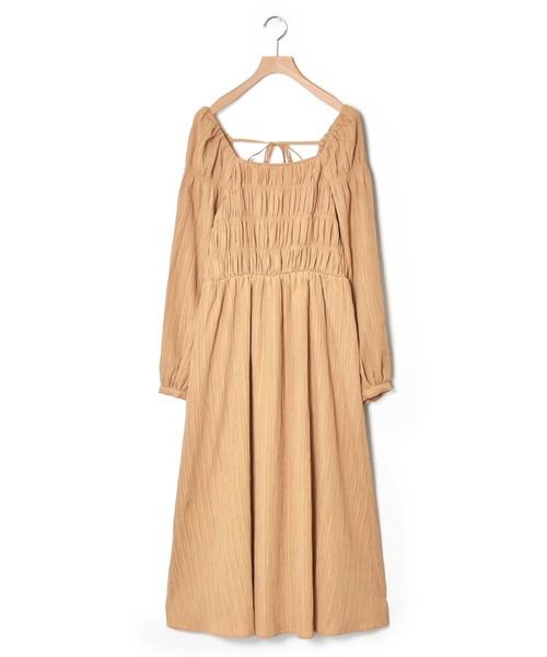 Closet ダブルクローゼット のファッション W セール スクエアネックシャーリング長袖ワンピース ワンピース W