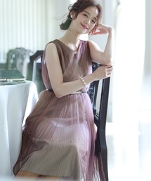 PourVous（プールヴー）の「グラデーション チュール ワンピースドレス ロング&ノースリーブ 結婚式 フォーマル オケージョンドレス お呼ばれ 二次会 成人式 （ドレス）」