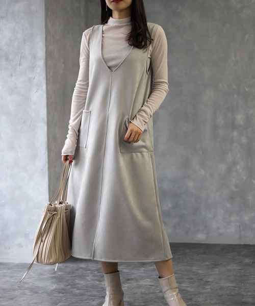 deux amour（ドゥーザムール）の「スエードジャンスカ（ジャンパースカート・レディース・ベージュ/グレー・MEDIUM）」の11枚目の写真