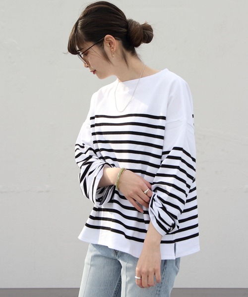 ORCIVAL（オーシバル）の「ORCIVAL/オーシバル　ラッセルボーダーワイドシルエット　RACHEL WIDE #6819（Tシャツ/カットソー・レディース・ブルー/ブラック/オリーブ/チャコールグレー/ベージュ/ダークグリーン/ダークネイビー・1）」の9枚目の写真