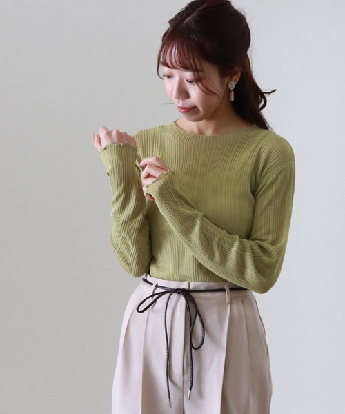 Cheek(チーク)の「ランダムリブシアーニット(Tシャツ/カットソー・レディース・アイボリー/ブラック/シルバーグレー/グリーン系その他・MEDIUM)」の4枚目の写真