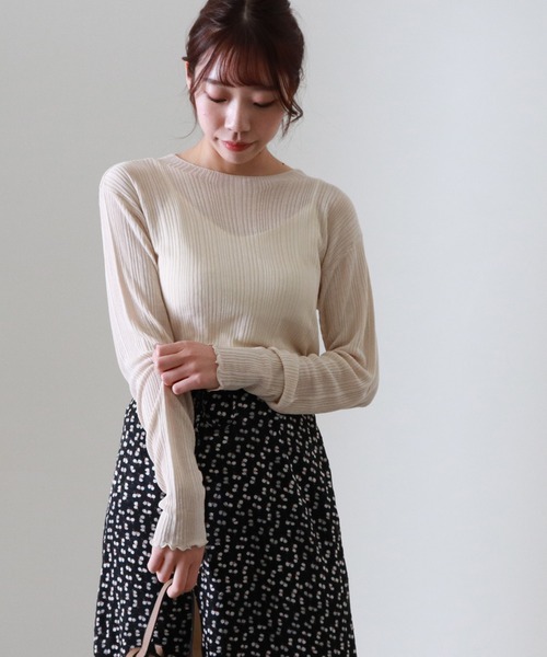 Cheek(チーク)の「ランダムリブシアーニット(Tシャツ/カットソー・レディース・アイボリー/ブラック/シルバーグレー/グリーン系その他・MEDIUM)」の3枚目の写真
