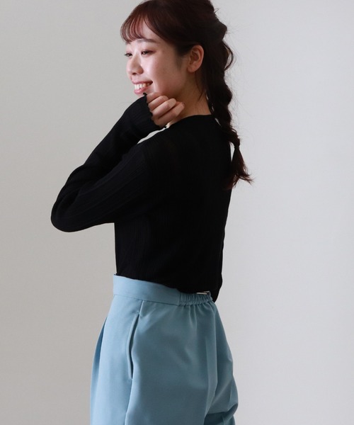 Cheek(チーク)の「ランダムリブシアーニット(Tシャツ/カットソー・レディース・アイボリー/ブラック/シルバーグレー/グリーン系その他・MEDIUM)」の1枚目の写真