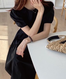 パフスリーブバックリボン ティアードワンピース