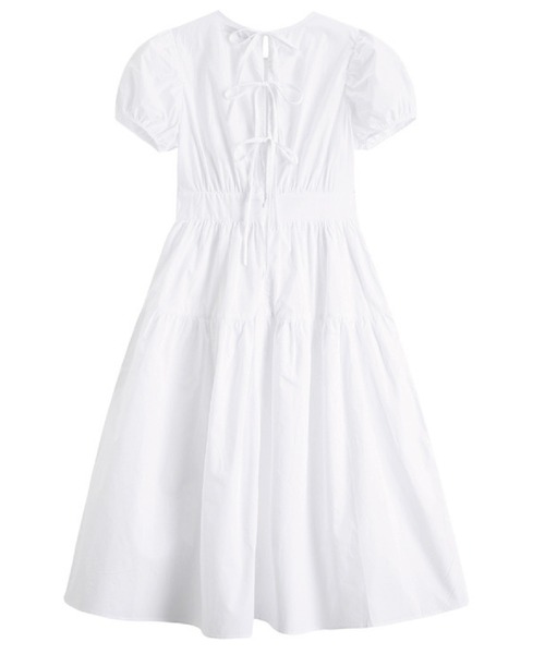 meJane（ミージェーン）の「パフスリーブバックリボン ティアードワンピース（ワンピース・レディース・ホワイト/ブラック・FREE）」の17枚目の写真