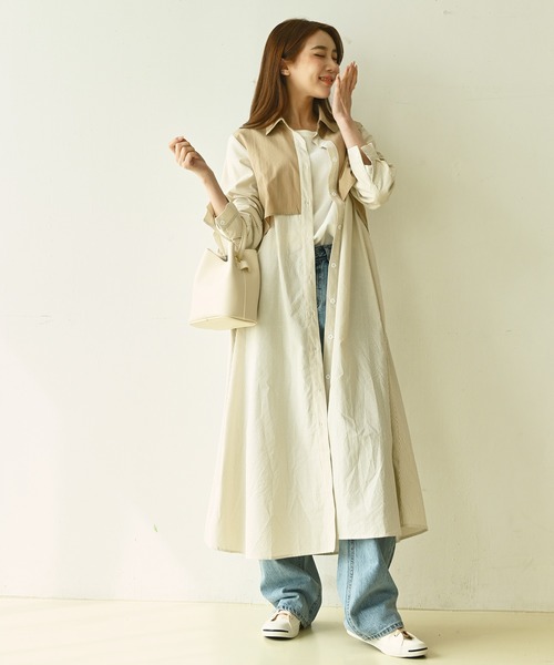 me+em select（ミームセレクト）の「トレンチストライプシャツワンピース（シャツワンピース・レディース・ベージュ/ブルー/ブラック・FREE）」の8枚目の写真
