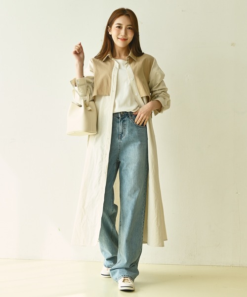 me+em select（ミームセレクト）の「トレンチストライプシャツワンピース（シャツワンピース・レディース・ベージュ/ブルー/ブラック・FREE）」の12枚目の写真