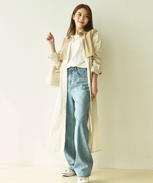 me+em select（ミームセレクト）の「トレンチストライプシャツワンピース（シャツワンピース・レディース・ベージュ/ブルー/ブラック・FREE）」の4枚目の写真