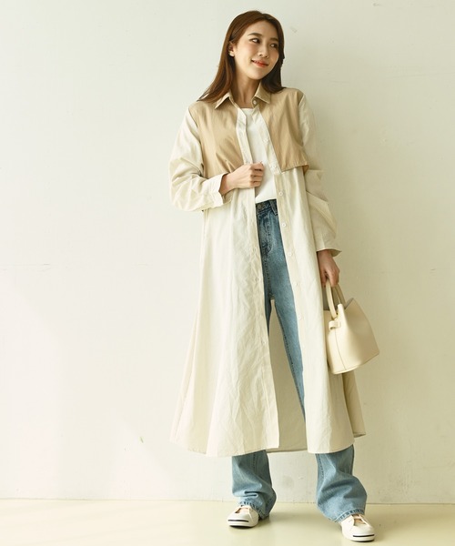 me+em select（ミームセレクト）の「トレンチストライプシャツワンピース（シャツワンピース・レディース・ベージュ/ブルー/ブラック・FREE）」の13枚目の写真