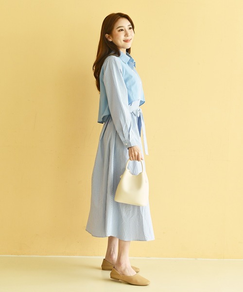 me+em select（ミームセレクト）の「トレンチストライプシャツワンピース（シャツワンピース・レディース・ベージュ/ブルー/ブラック・FREE）」の10枚目の写真