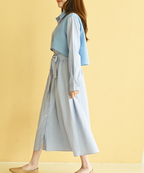 me+em select（ミームセレクト）の「トレンチストライプシャツワンピース（シャツワンピース・レディース・ベージュ/ブルー/ブラック・FREE）」の14枚目の写真