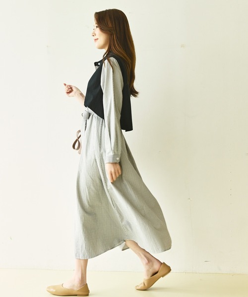 me+em select（ミームセレクト）の「トレンチストライプシャツワンピース（シャツワンピース・レディース・ベージュ/ブルー/ブラック・FREE）」の18枚目の写真