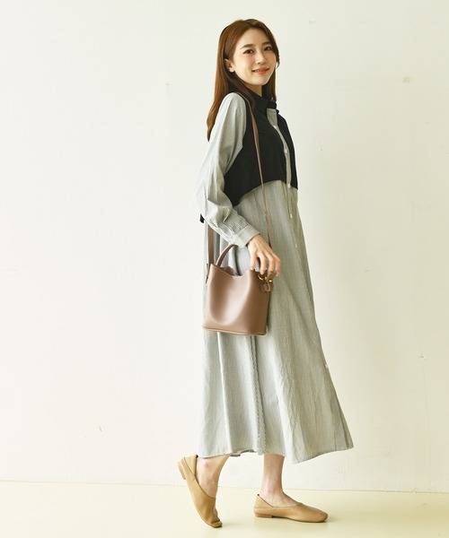 me+em select（ミームセレクト）の「トレンチストライプシャツワンピース（シャツワンピース・レディース・ベージュ/ブルー/ブラック・FREE）」の11枚目の写真