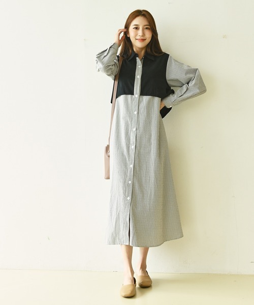 me+em select（ミームセレクト）の「トレンチストライプシャツワンピース（シャツワンピース・レディース・ベージュ/ブルー/ブラック・FREE）」の15枚目の写真