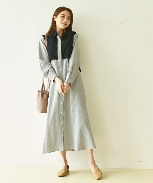 me+em select（ミームセレクト）の「トレンチストライプシャツワンピース（シャツワンピース・レディース・ベージュ/ブルー/ブラック・FREE）」の7枚目の写真