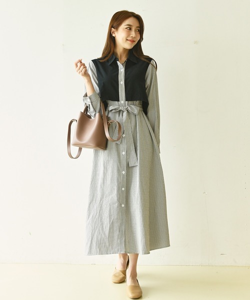 me+em select（ミームセレクト）の「トレンチストライプシャツワンピース（シャツワンピース・レディース・ベージュ/ブルー/ブラック・FREE）」の19枚目の写真