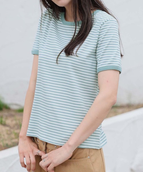 Ulysses(ユリシス)の「カラーボーダーTシャツ(Tシャツ/カットソー・レディース・ブラック/ブラウン/グリーン/ライトグレー/ダークグレー/ダークベージュ/ライトピンク/ピンク系その他/ピンクベージュ/ブルー/グレイッシュブルー/ライトベージュ/モカ/イエロー・M/L)」の10枚目の写真