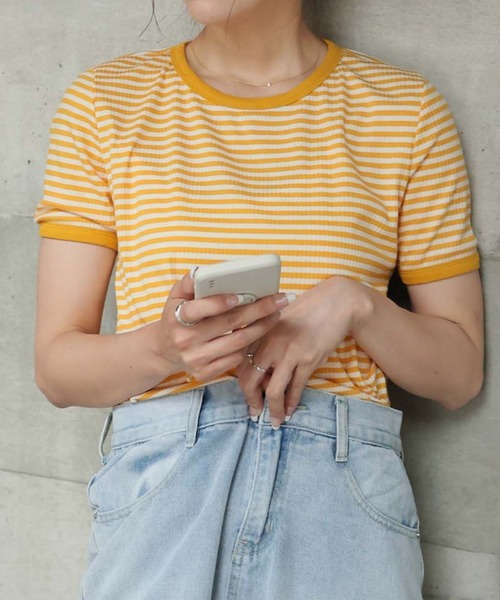 Ulysses(ユリシス)の「カラーボーダーTシャツ(Tシャツ/カットソー・レディース・ブラック/ブラウン/グリーン/ライトグレー/ダークグレー/ダークベージュ/ライトピンク/ピンク系その他/ピンクベージュ/ブルー/グレイッシュブルー/ライトベージュ/モカ/イエロー・M/L)」の11枚目の写真