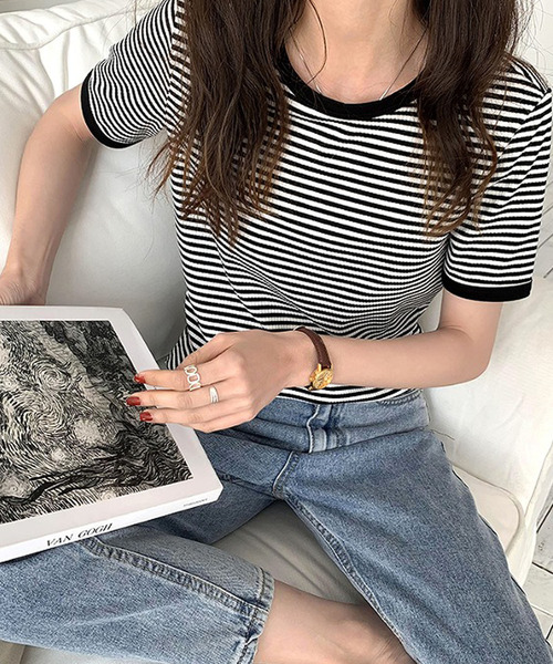 Ulysses(ユリシス)の「カラーボーダーTシャツ(Tシャツ/カットソー・レディース・ブラック/ブラウン/グリーン/ライトグレー/ダークグレー/ダークベージュ/ライトピンク/ピンク系その他/ピンクベージュ/ブルー/グレイッシュブルー/ライトベージュ/モカ/イエロー・M/L)」の18枚目の写真