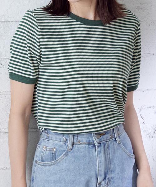 Ulysses(ユリシス)の「カラーボーダーTシャツ(Tシャツ/カットソー・レディース・ブラック/ブラウン/グリーン/ライトグレー/ダークグレー/ダークベージュ/ライトピンク/ピンク系その他/ピンクベージュ/ブルー/グレイッシュブルー/ライトベージュ/モカ/イエロー・M/L)」の22枚目の写真